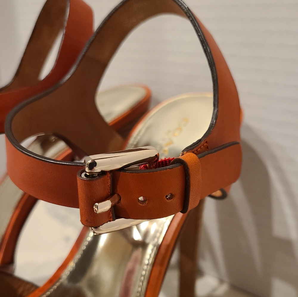 Coach Dani Leather Platform Open-toe Sandal in Orange Papaya Sz 8 - Picture 7 of 14